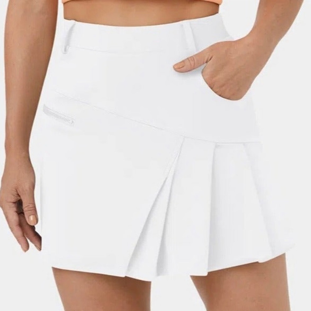 HALARA High Waisted 2-in-1 Side Pocket Pleated Golf Skirt White XL